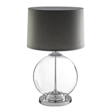 Glass Table Lamp with Grey Linen Shade