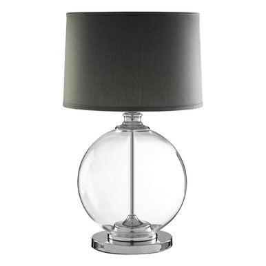 Glass Table Lamp with Grey Linen Shade