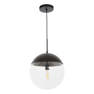 Black Finish Pendant Light with Clear Glass Sphere