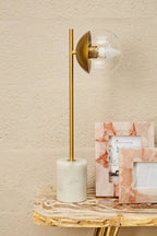 Gold Finish Metal Table Lamp with White Marble Base