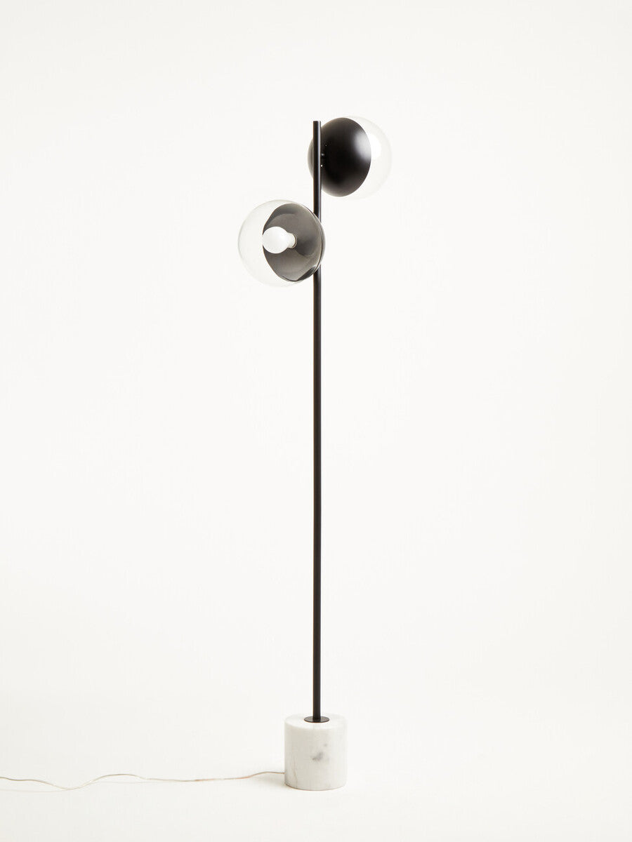 Two Light Black Floor Lamp with Marble Base
