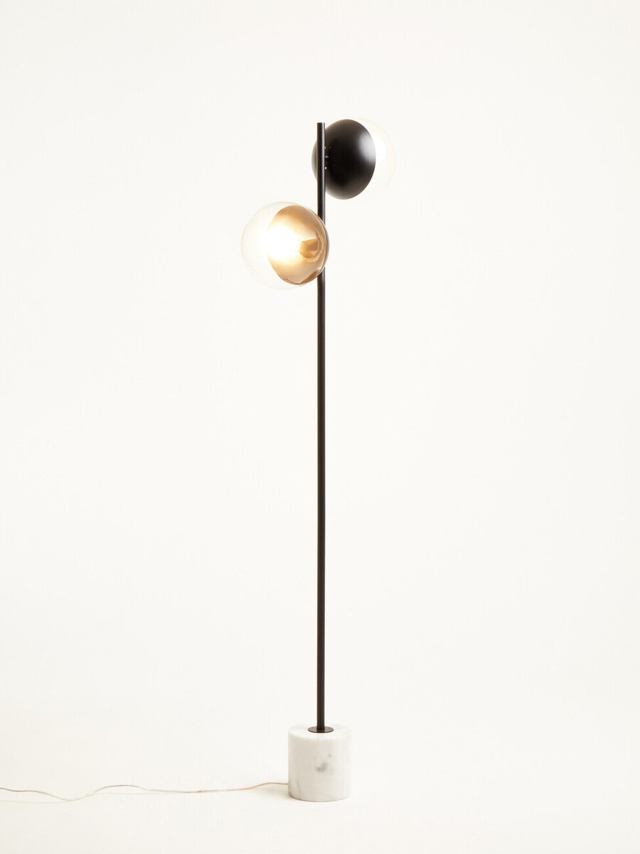 Two Light Black Floor Lamp with Marble Base