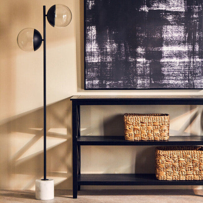 Two Light Black Floor Lamp with Marble Base