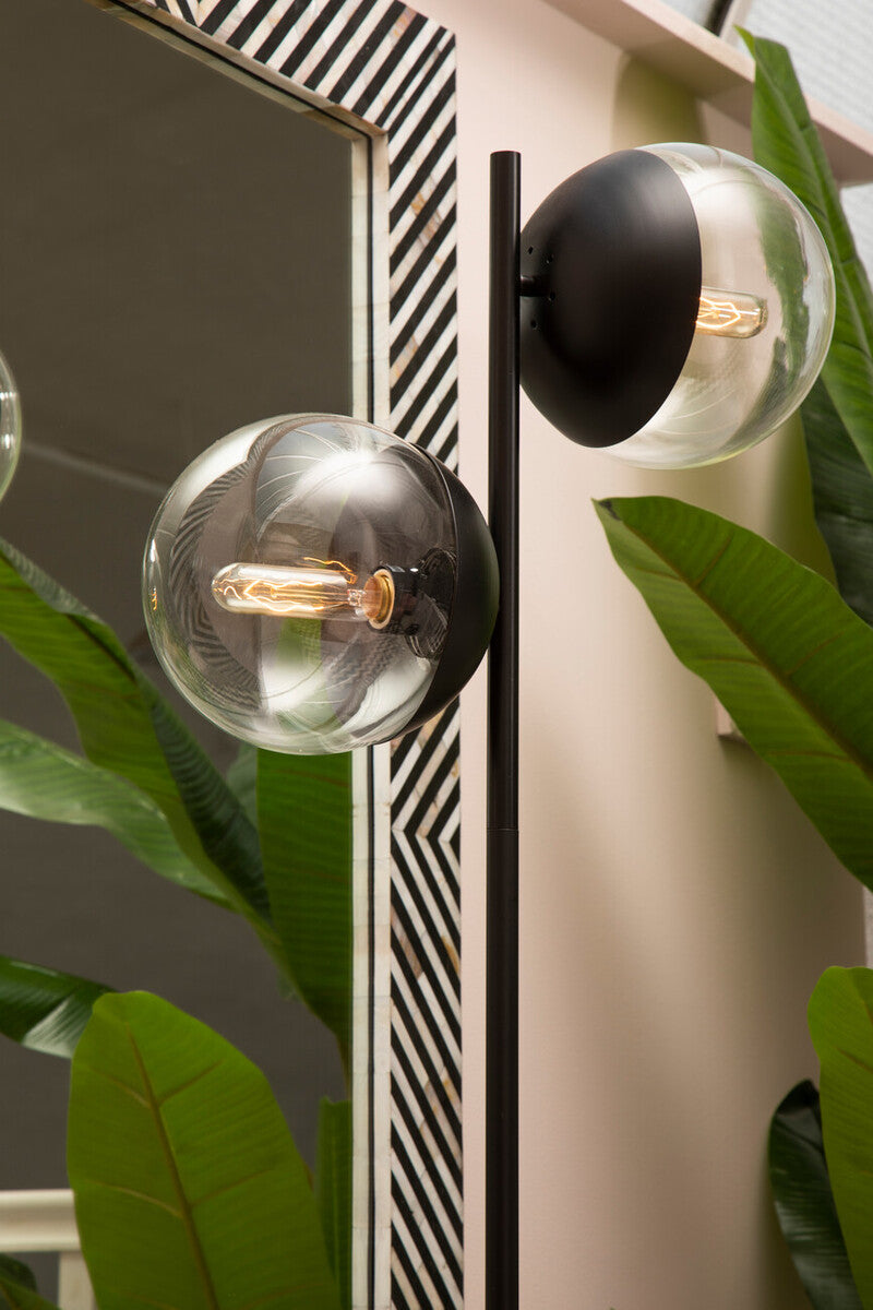 Two Light Black Floor Lamp with Marble Base
