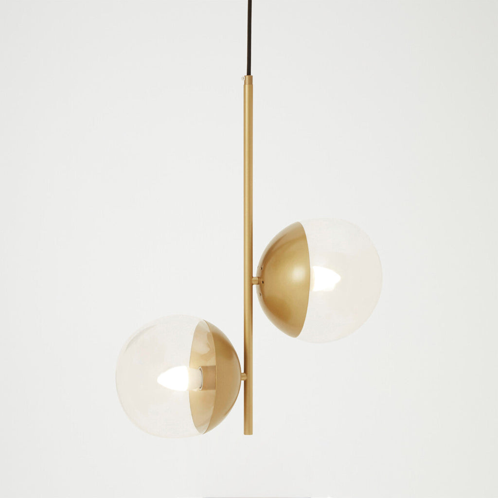 Gold Finish Pendant Light with Two Glass Shades