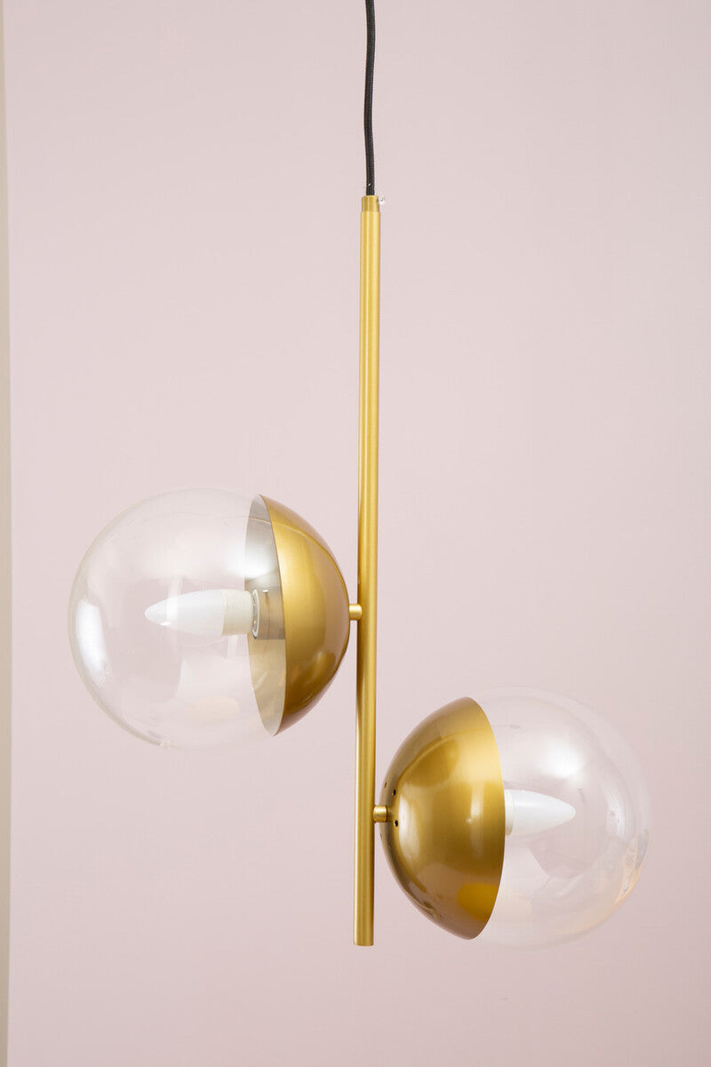 Gold Finish Pendant Light with Two Glass Shades