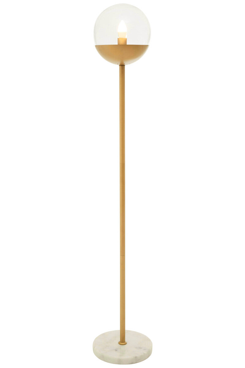 Gold Finish Metal Floor Lamp with White Marble Base