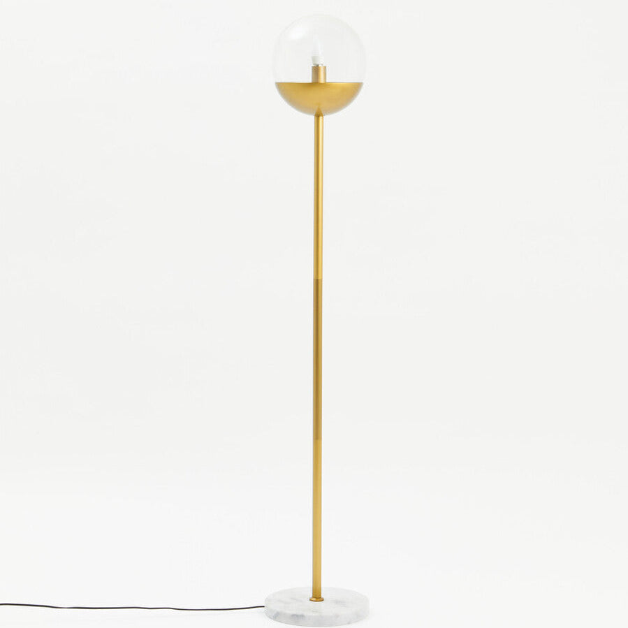 Gold Finish Metal Floor Lamp with White Marble Base