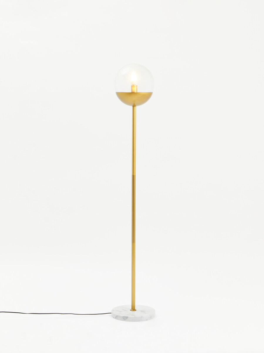 Gold Finish Metal Floor Lamp with White Marble Base