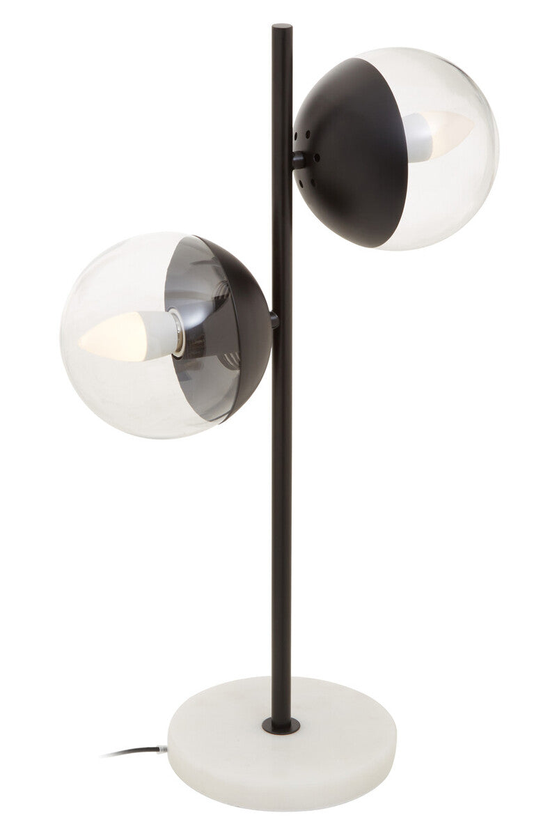 Two Light Black Metal and Marble Table Lamp