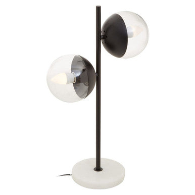 Two Light Black Metal and Marble Table Lamp