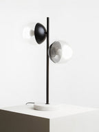 Two Light Black Metal and Marble Table Lamp