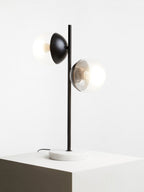 Two Light Black Metal and Marble Table Lamp