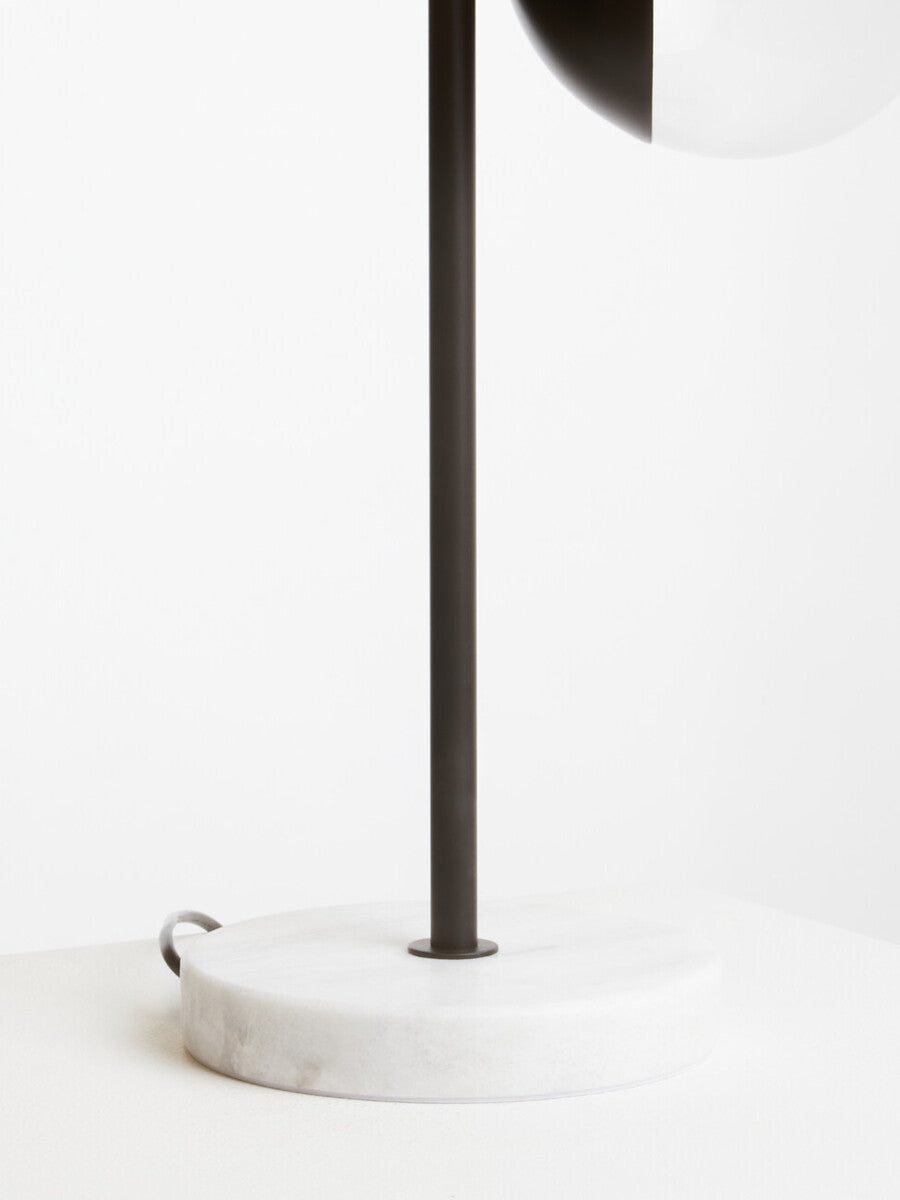 Two Light Black Metal and Marble Table Lamp