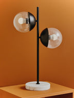 Two Light Black Metal and Marble Table Lamp