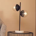 Two Light Black Metal and Marble Table Lamp