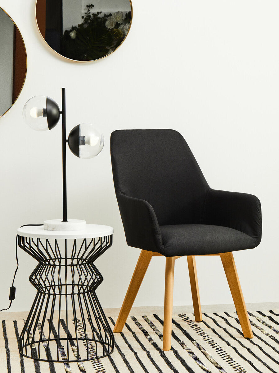 Two Light Black Metal and Marble Table Lamp