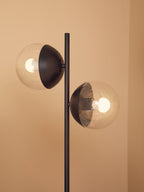 Two Light Black Metal and Marble Table Lamp