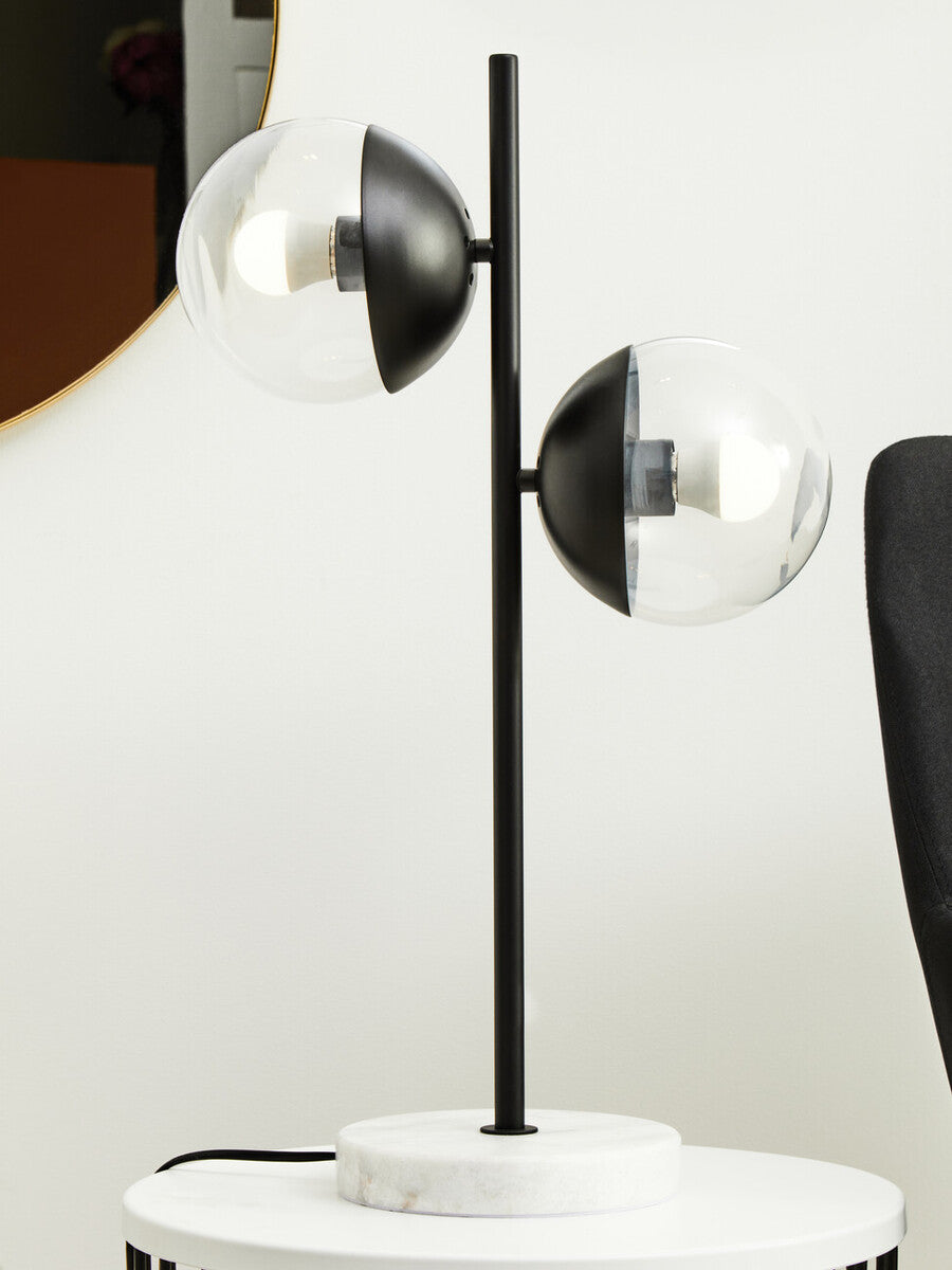Two Light Black Metal and Marble Table Lamp