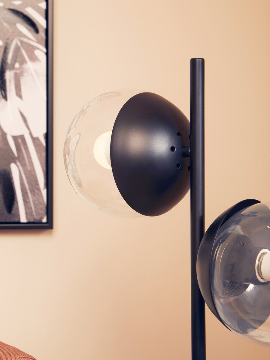Two Light Black Metal and Marble Table Lamp