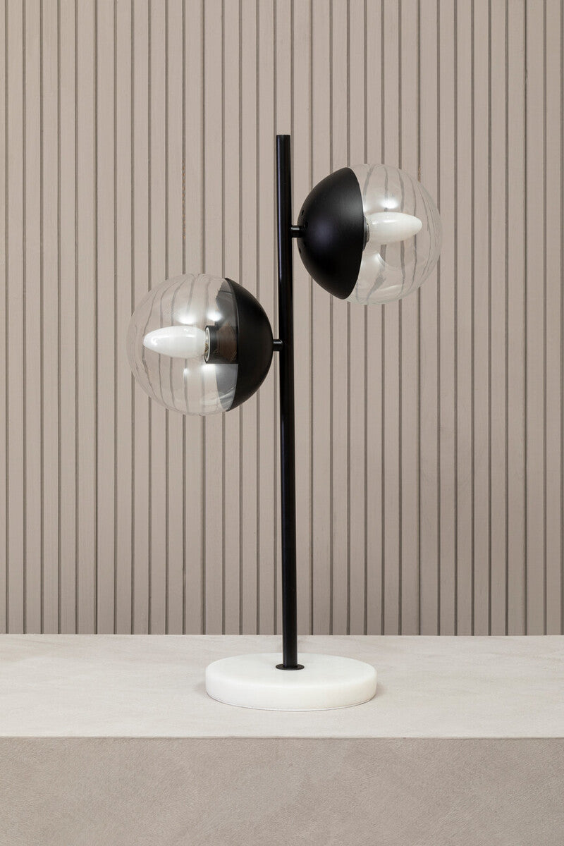 Two Light Black Metal and Marble Table Lamp