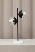 Two Light Black Metal and Marble Table Lamp