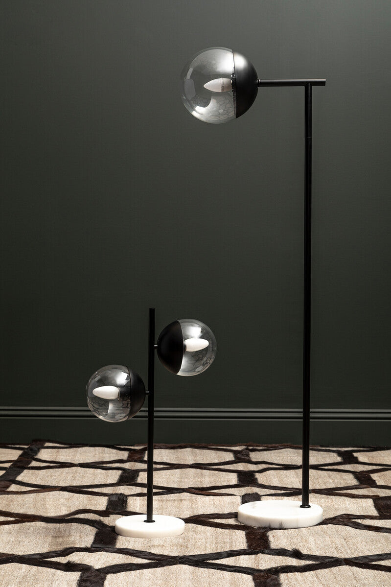 Two Light Black Metal and Marble Table Lamp