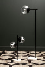 Two Light Black Metal and Marble Table Lamp