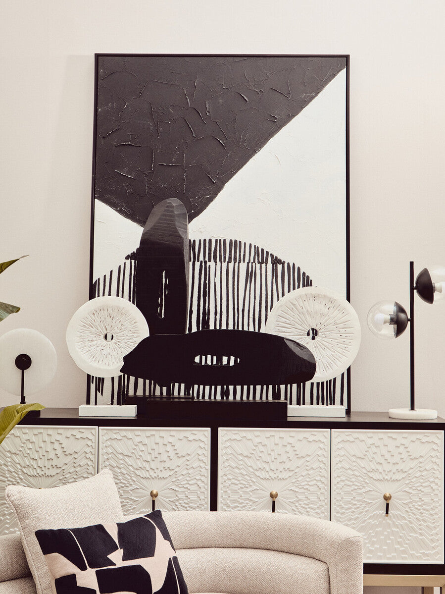 Two Light Black Metal and Marble Table Lamp