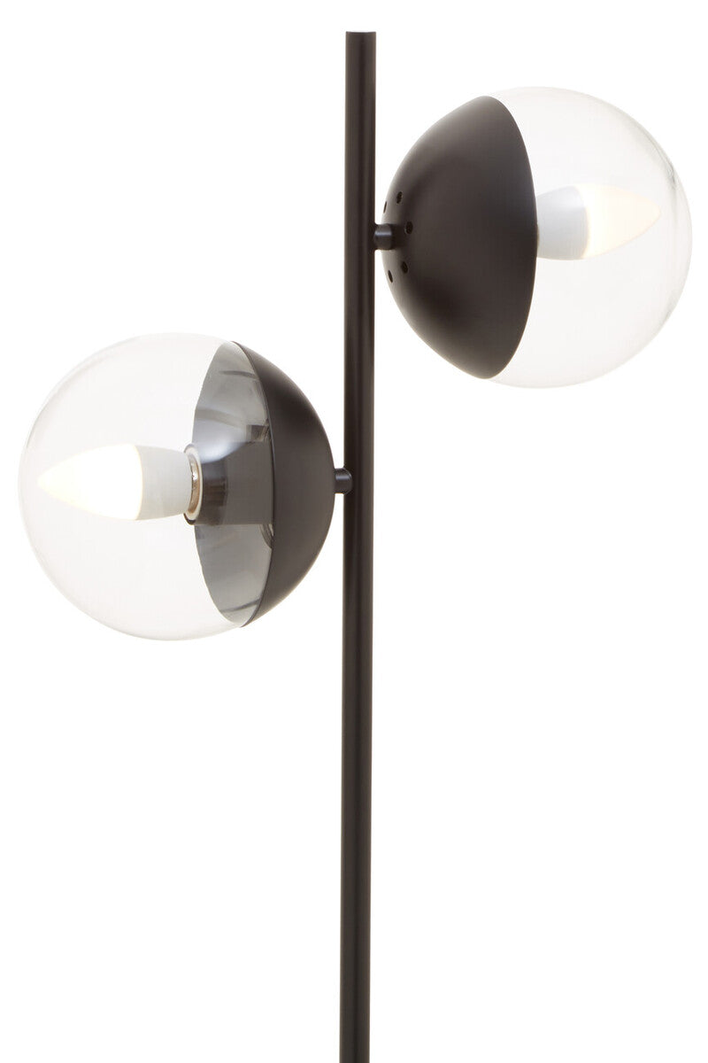 Two Light Black Metal and Marble Table Lamp