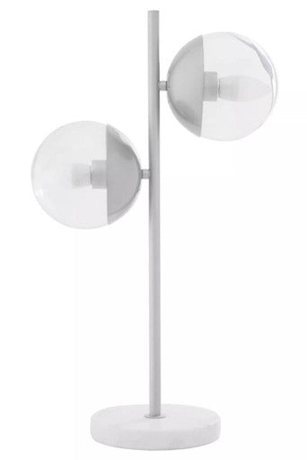 Two Light Chrome and White Marble Table Lamp