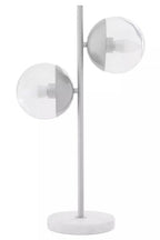 Two Light Chrome and White Marble Table Lamp