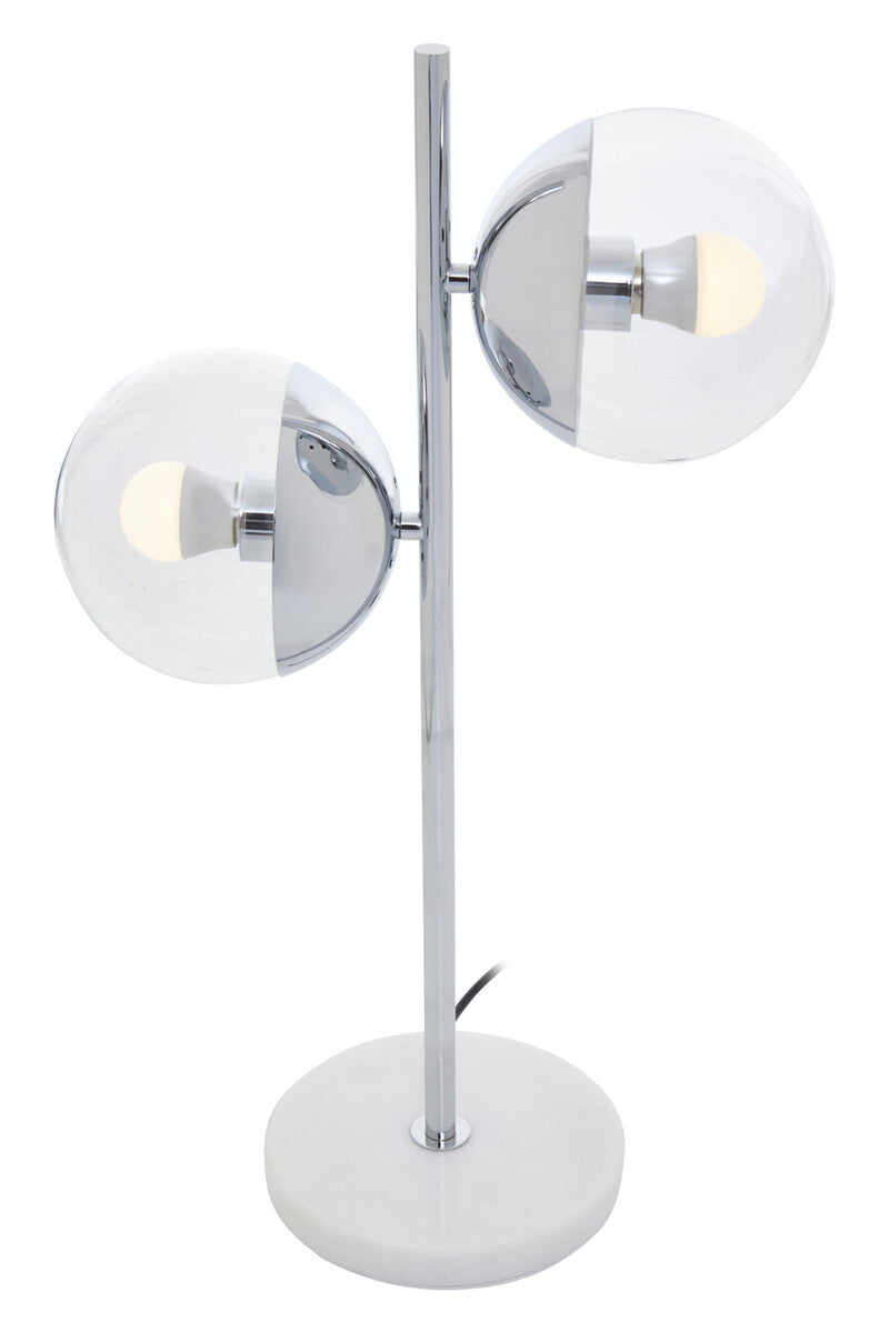 Two Light Chrome and White Marble Table Lamp