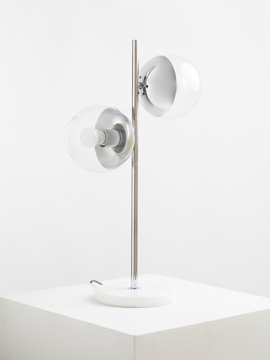 Two Light Chrome and White Marble Table Lamp
