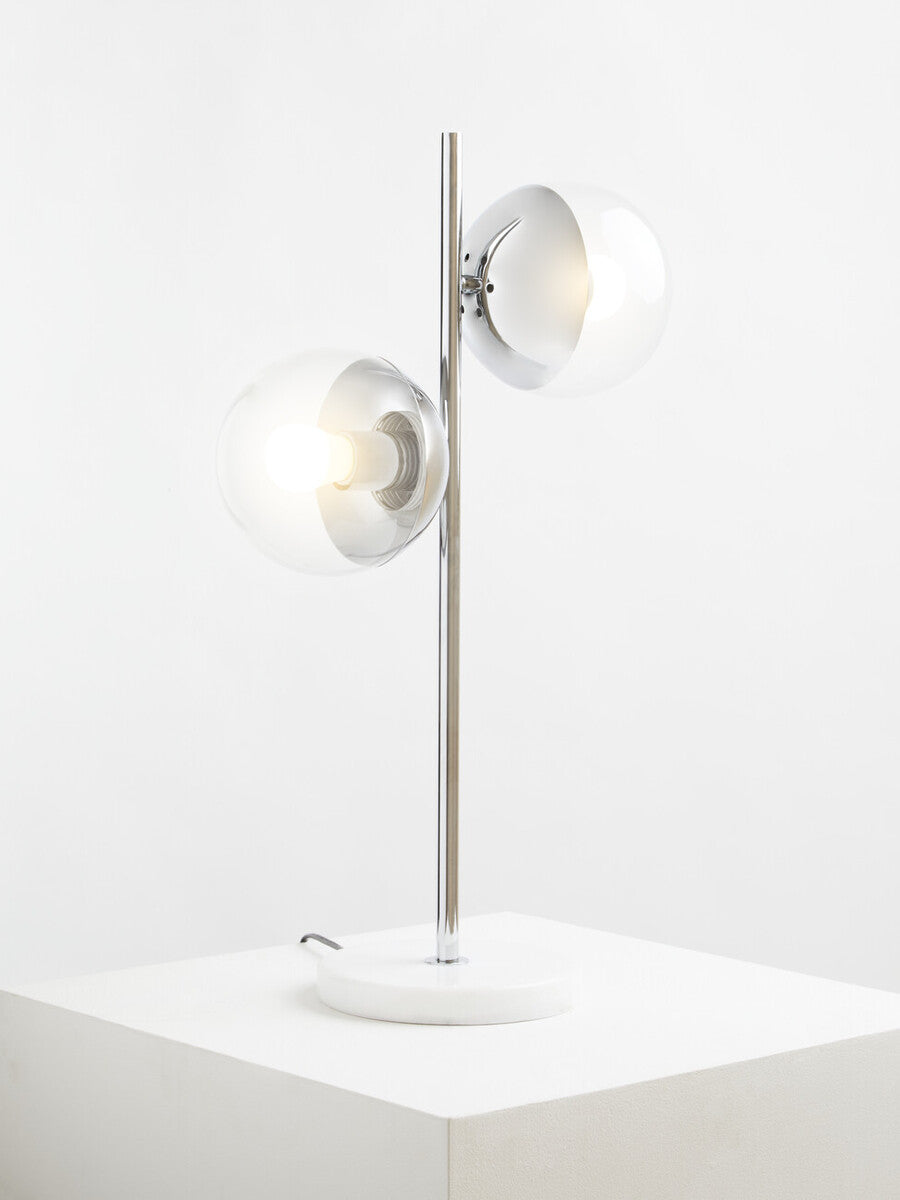 Two Light Chrome and White Marble Table Lamp