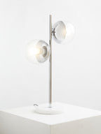 Two Light Chrome and White Marble Table Lamp