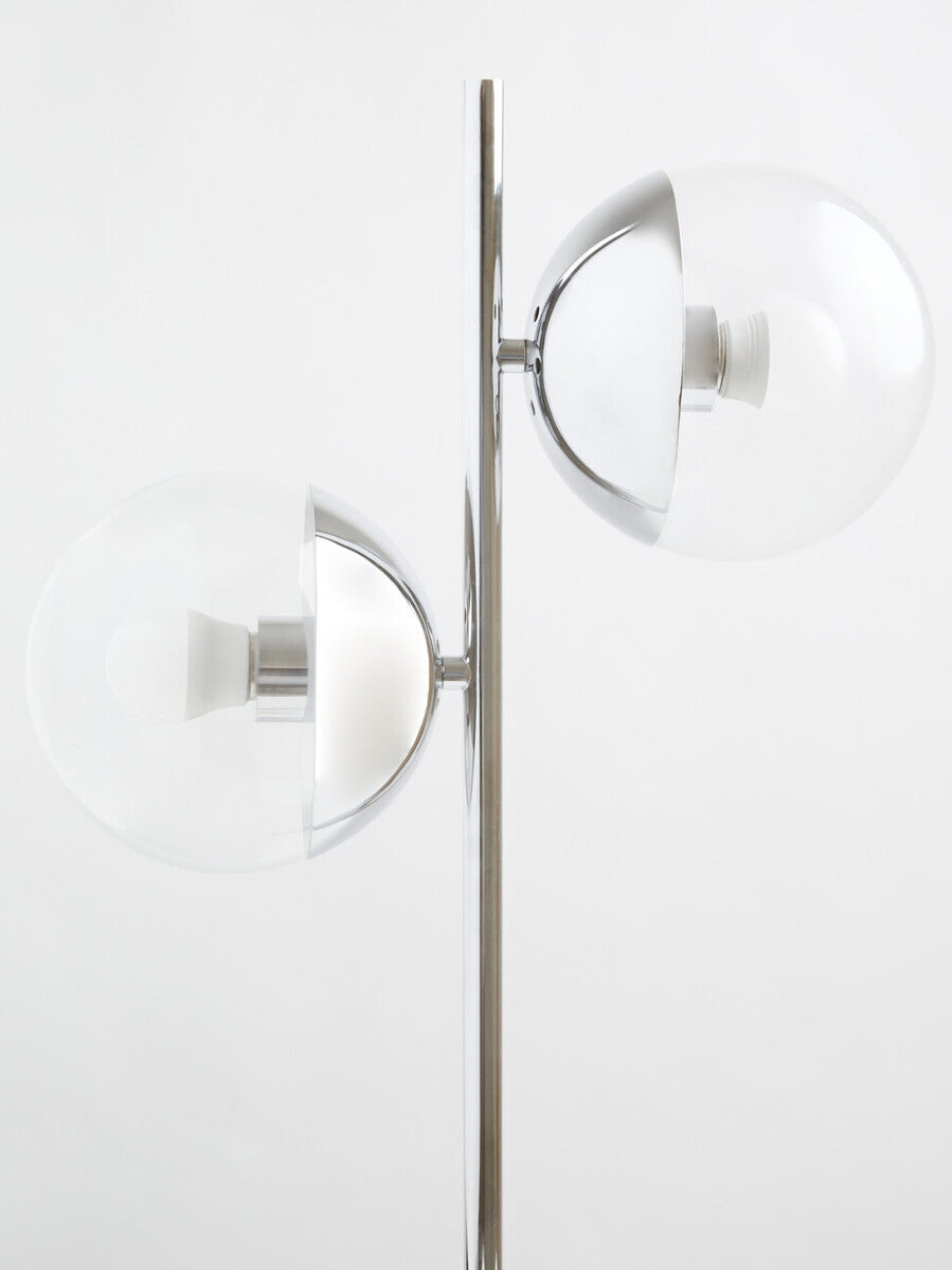 Two Light Chrome and White Marble Table Lamp