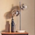 Two Light Chrome and White Marble Table Lamp