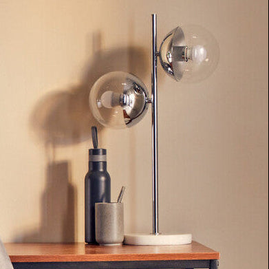 Two Light Chrome and White Marble Table Lamp