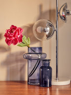 Two Light Chrome and White Marble Table Lamp