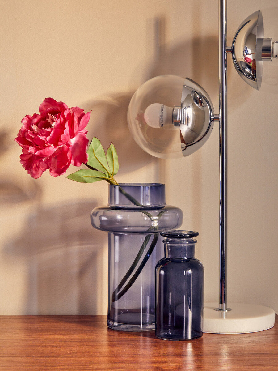 Two Light Chrome and White Marble Table Lamp