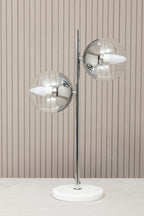 Two Light Chrome and White Marble Table Lamp