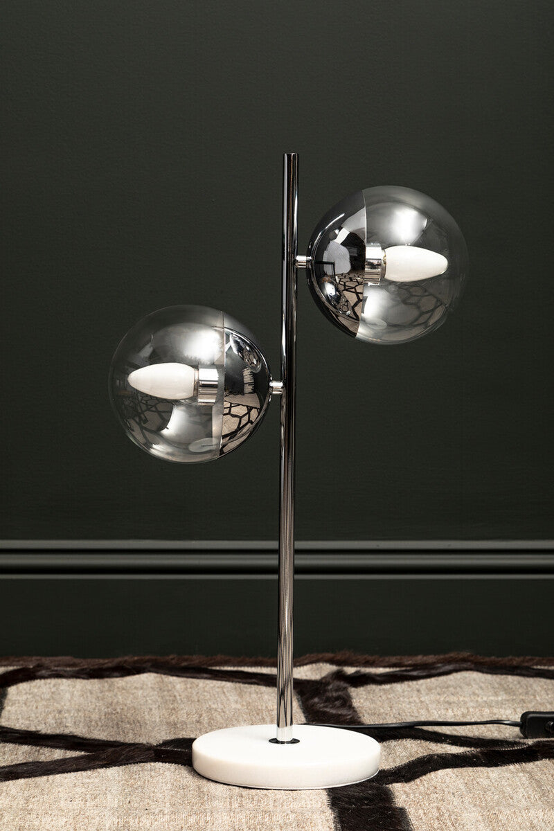 Two Light Chrome and White Marble Table Lamp