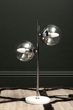 Two Light Chrome and White Marble Table Lamp