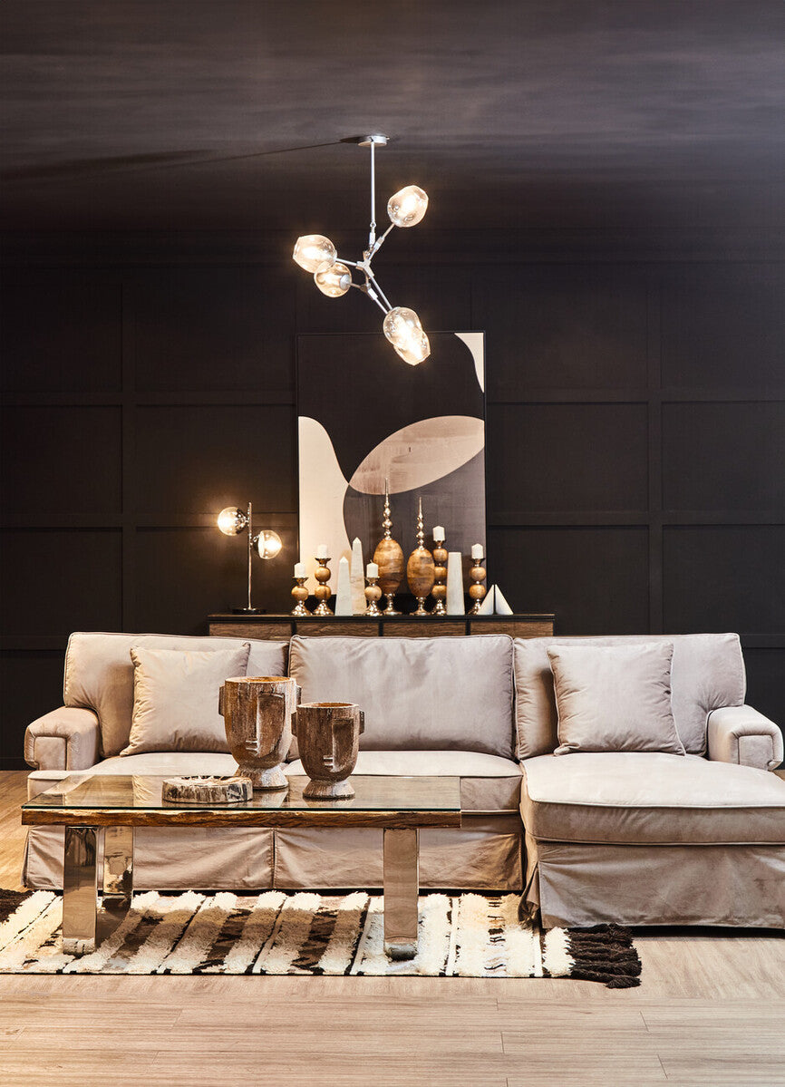 Two Light Chrome and White Marble Table Lamp