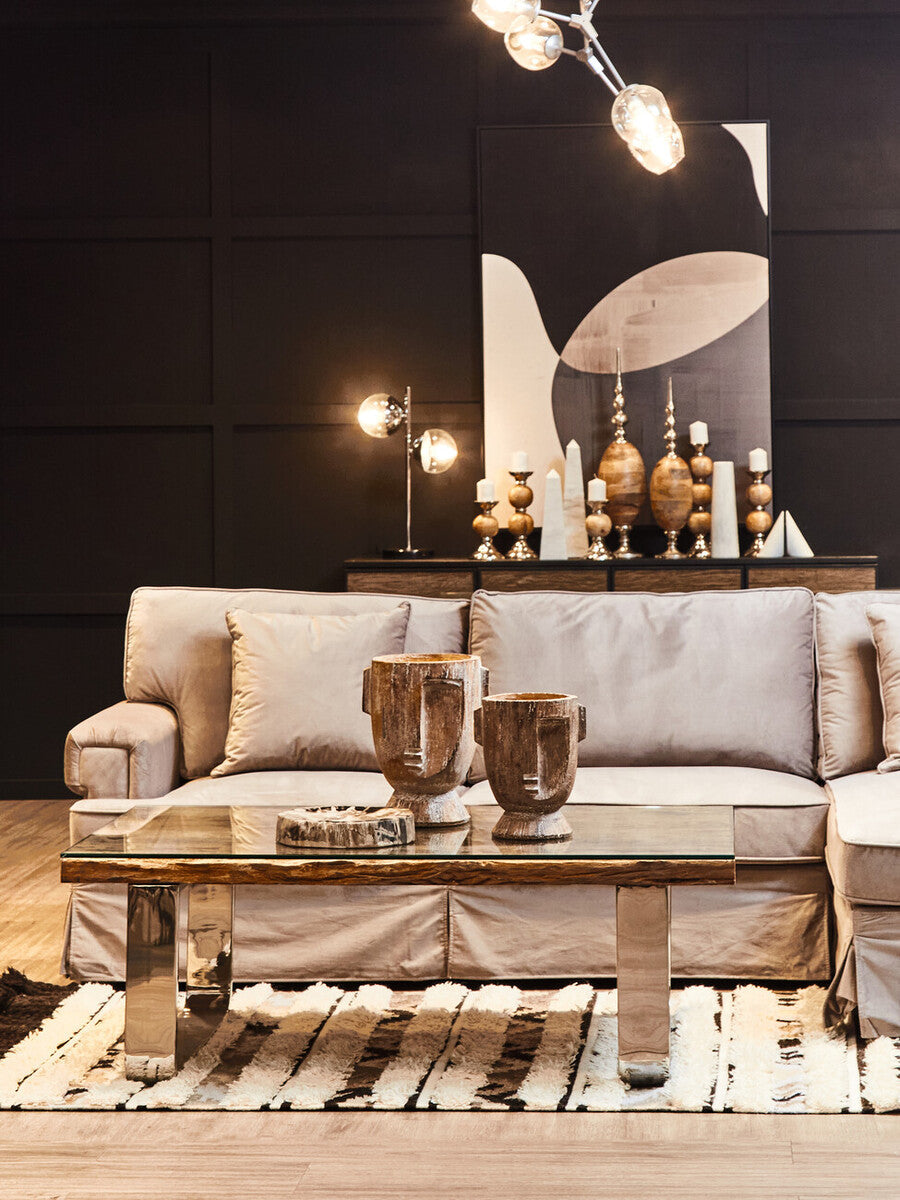 Two Light Chrome and White Marble Table Lamp