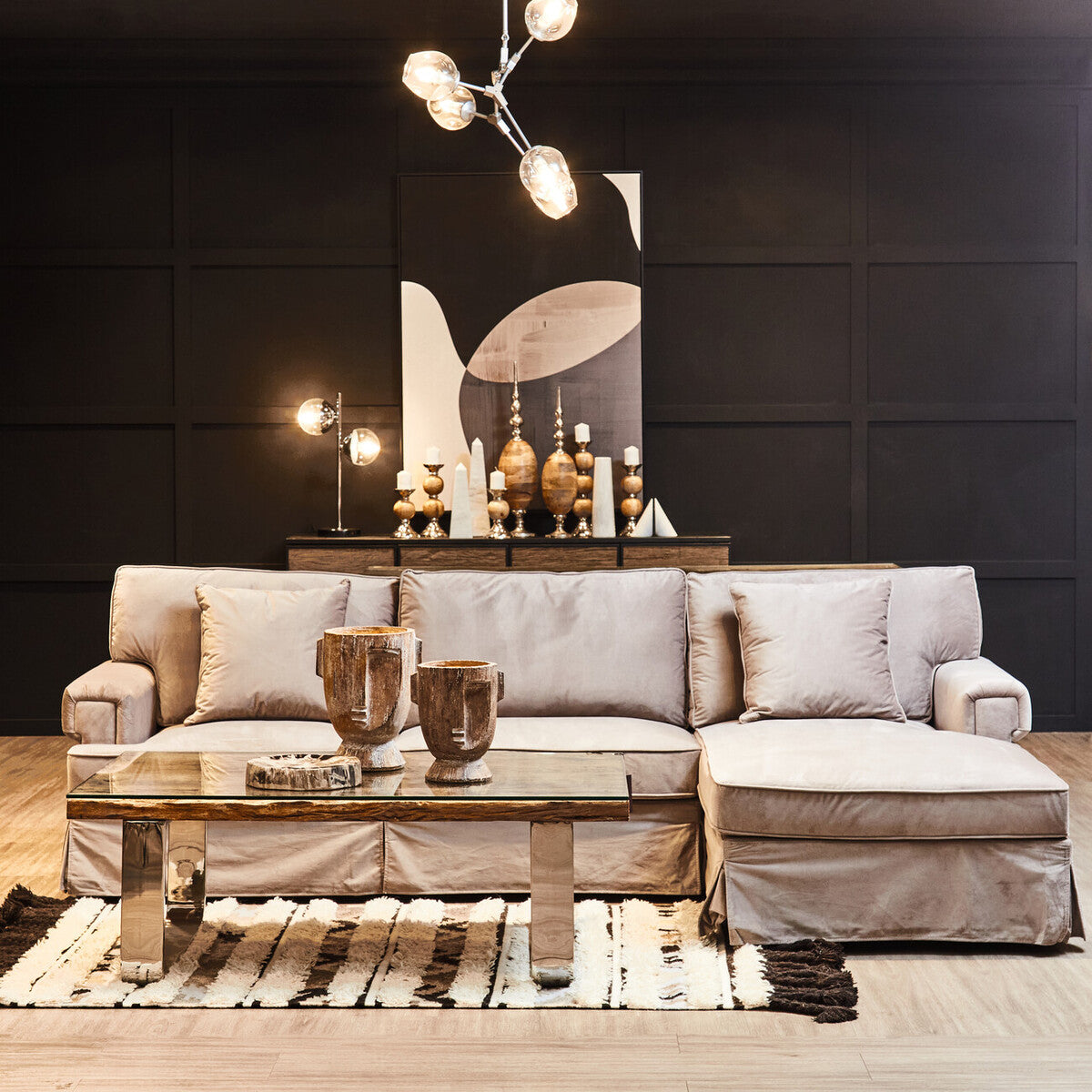 Two Light Chrome and White Marble Table Lamp