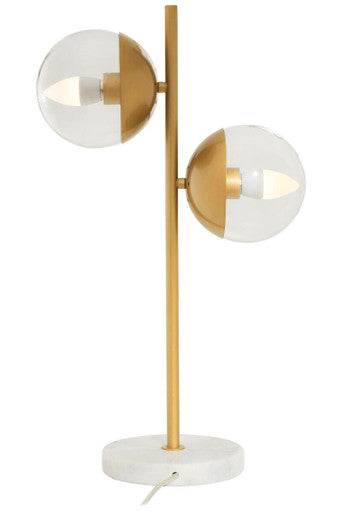 Two Light Gold Finish Table Lamp with White Marble Base