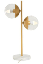 Two Light Gold Finish Table Lamp with White Marble Base
