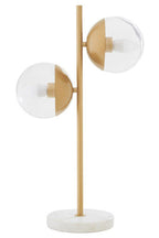 Two Light Gold Finish Table Lamp with White Marble Base